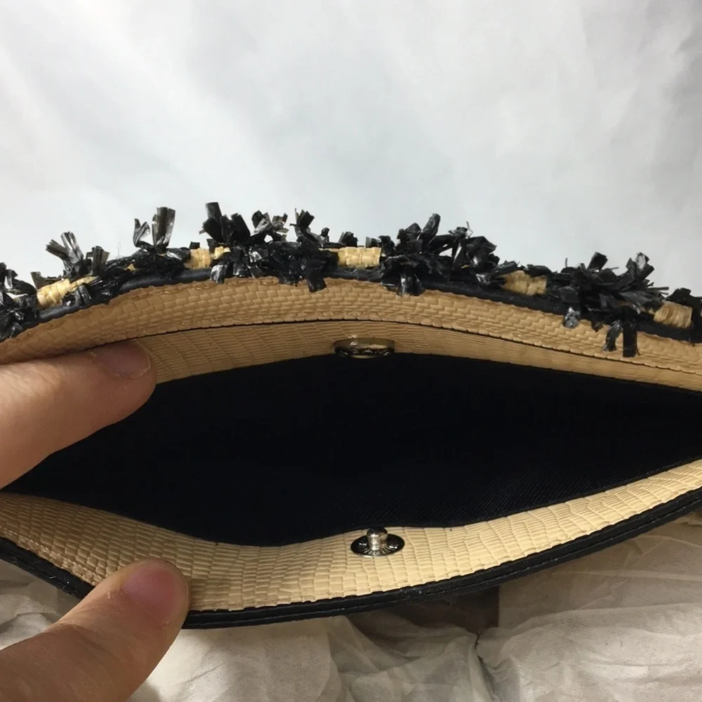 Christian Siriano Sabrina Woven Raffia Bag Tan and Black NEW with Tags